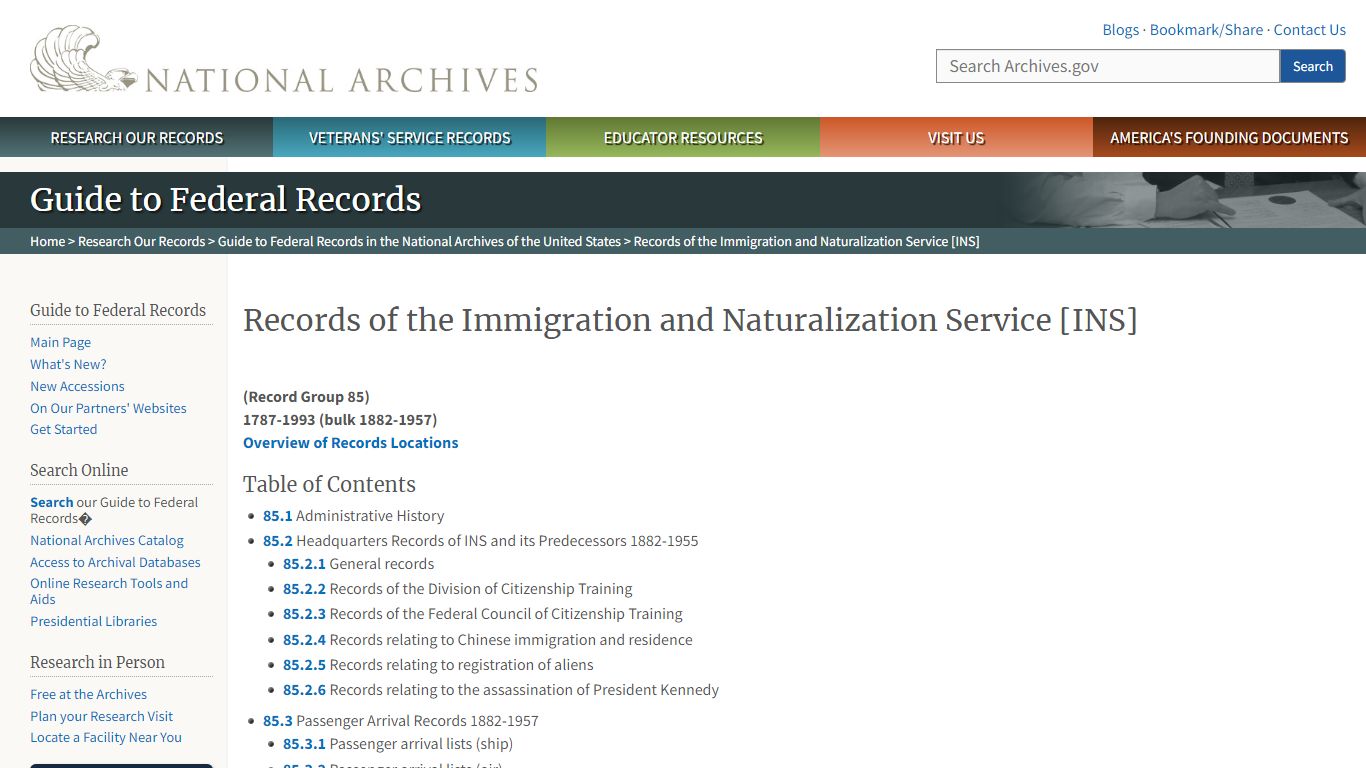 Records of the Immigration and Naturalization Service [INS]